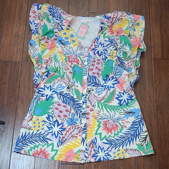 NWT Karlie Colorful Palm Floral Ruffle Dress size Large - Picture 2 of 9